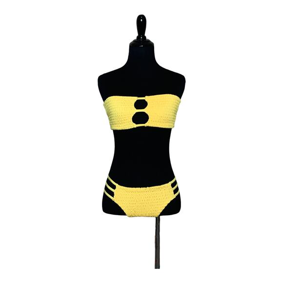 Yellow strapless two piece strings bikini size small - Picture 7 of 7